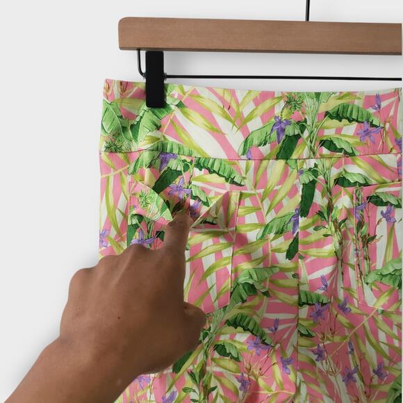 J. Mclaughlin Ivy Pant Pink Tropical Floral Sz 10 Crop Flare Pull On Stretch - Picture 5 of 12